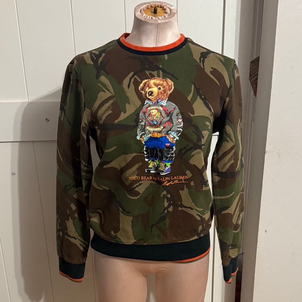 Ralph Lauren Men's Green Camouflage Bear Sweater